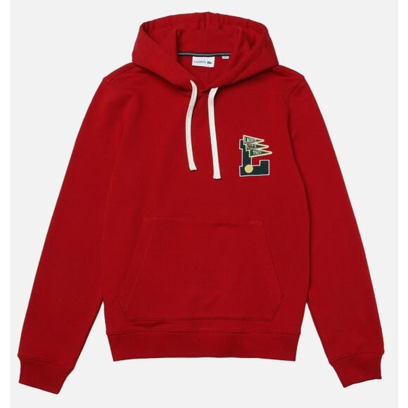 Lacoste Men's Long Sleeve Varsity L Hooded Sweatshirt Red 4XL - Picture 1 of 2